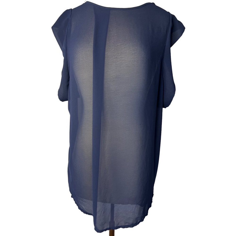 Costa Blanca Blouse Women's Blue Large Sheer Sleeveless Round Neck Hi-Lo Hem